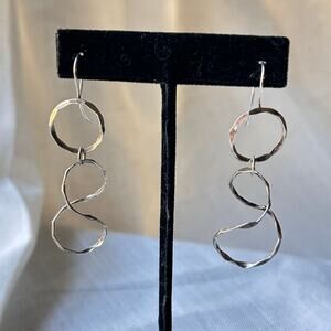 Vintage Sterling Silver Articulated Drop Earrings Hammered Twist Loop